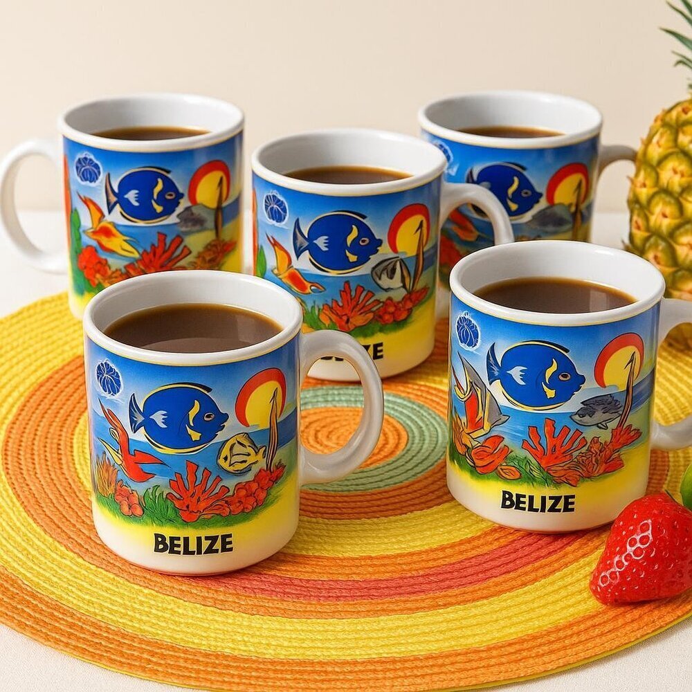 Set of 5 Belize Souvenir Coffee Mugs – Tropical Ocean Design